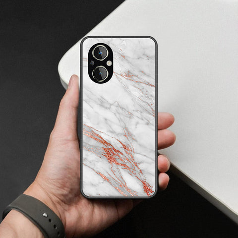 Oppo Reno8 Lite Cover - White Marble Series - HQ Ultra Shine Premium Infinity Glass Soft Silicon Borders Case