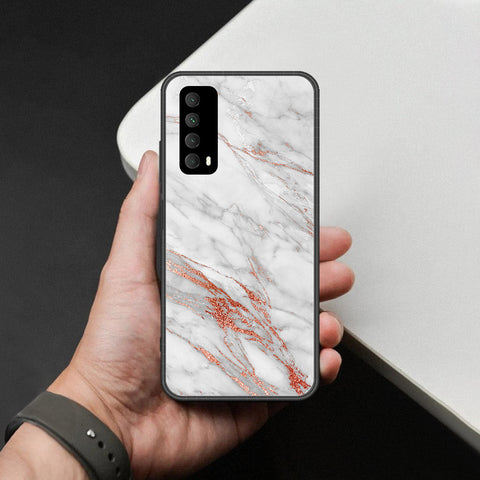 Huawei Y7a Cover - White Marble Series - HQ Ultra Shine Premium Infinity Glass Soft Silicon Borders Case