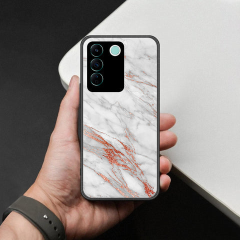 Vivo V27e Cover - White Marble Series - HQ Ultra Shine Premium Infinity Glass Soft Silicon Borders Case
