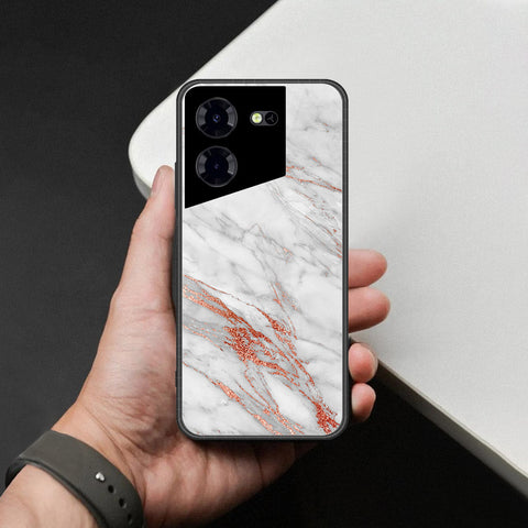 Tecno Pova 5 Pro Cover - White Marble Series - HQ Ultra Shine Premium Infinity Glass Soft Silicon Borders Case