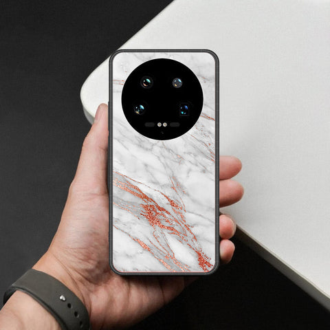 Xiaomi 14 Ultra Cover - White Marble Series - HQ Ultra Shine Premium Infinity Glass Soft Silicon Borders Case