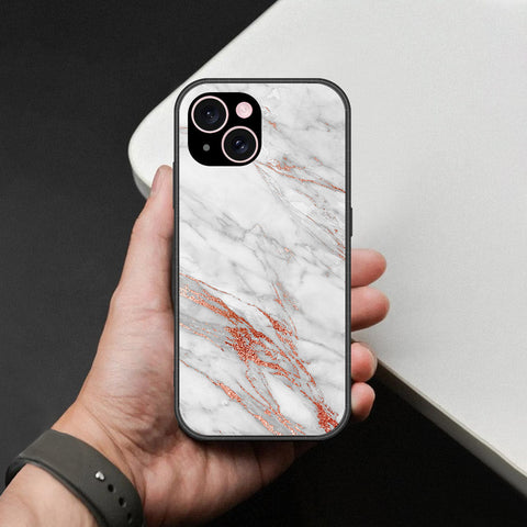 iPhone 15 Cover - White Marble Series - HQ Ultra Shine Premium Infinity Glass Soft Silicon Borders Case