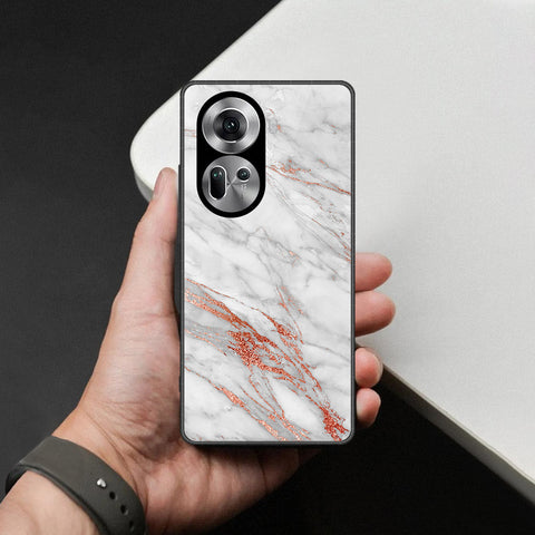 Oppo Reno 11 5G Cover - White Marble Series - HQ Ultra Shine Premium Infinity Glass Soft Silicon Borders Case