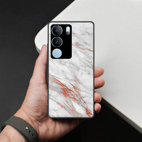 Vivo V29 Cover - White Marble Series - HQ Ultra Shine Premium Infinity Glass Soft Silicon Borders Case