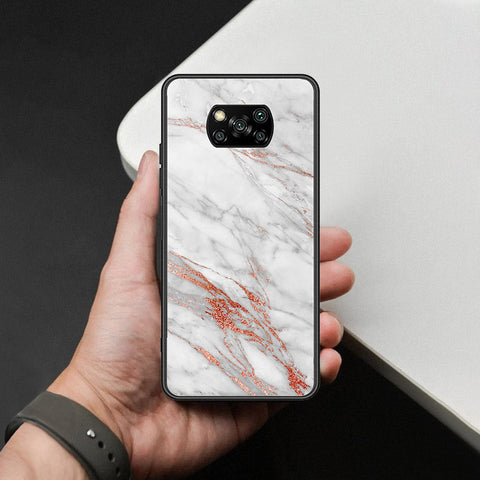 Xiaomi Poco X3 NFC Cover - White Marble Series - HQ Ultra Shine Premium Infinity Glass Soft Silicon Borders Case
