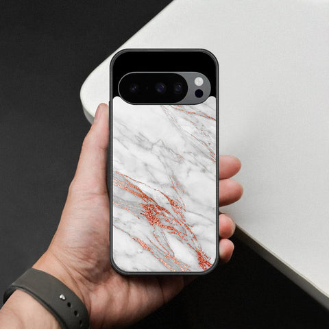 Google Pixel 10 Pro XL Cover - White Marble Series - HQ Ultra Shine Premium Infinity Glass Soft Silicon Borders Case
