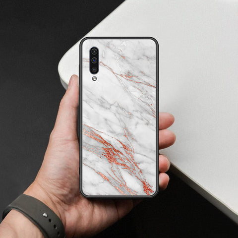 Samsung Galaxy A30s Cover - White Marble Series - HQ Ultra Shine Premium Infinity Glass Soft Silicon Borders Case