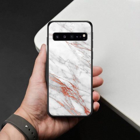Samsung Galaxy S10 5G Cover - White Marble Series - HQ Ultra Shine Premium Infinity Glass Soft Silicon Borders Case