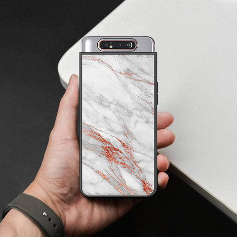 Samsung Galaxy A90 Cover - White Marble Series - HQ Ultra Shine Premium Infinity Glass Soft Silicon Borders Case