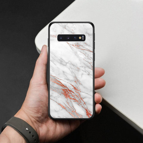 Samsung Galaxy S10 Cover - White Marble Series - HQ Ultra Shine Premium Infinity Glass Soft Silicon Borders Case