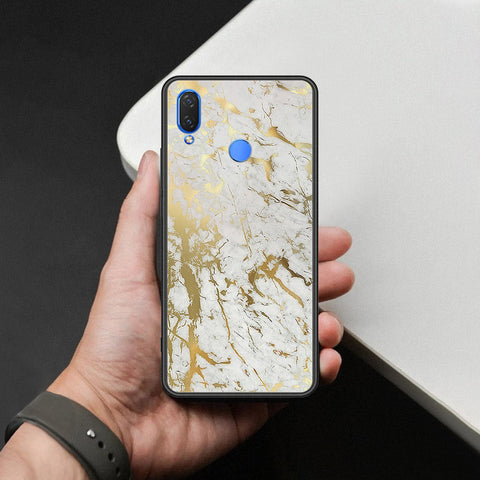 Huawei Y9 2019 Cover - White Marble Series - HQ Ultra Shine Premium Infinity Glass Soft Silicon Borders Case
