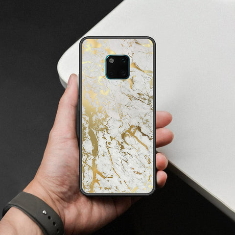 Huawei Mate 20 Pro Cover - White Marble Series - HQ Ultra Shine Premium Infinity Glass Soft Silicon Borders Case