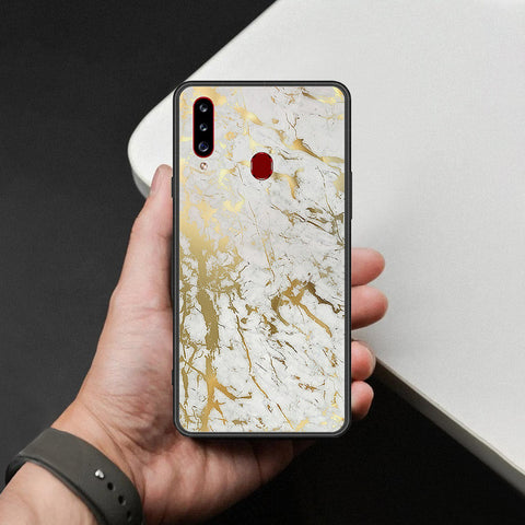 Samsung Galaxy A20s Cover - White Marble Series - HQ Ultra Shine Premium Infinity Glass Soft Silicon Borders Case
