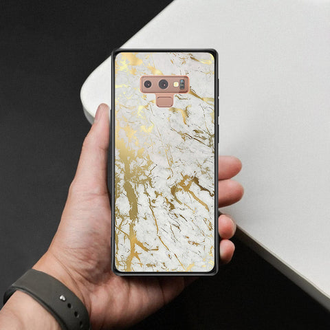 Samsung Galaxy Note 9 Cover - White Marble Series - HQ Ultra Shine Premium Infinity Glass Soft Silicon Borders Case