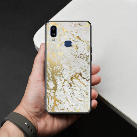 Samsung Galaxy A10s Cover - White Marble Series - HQ Ultra Shine Premium Infinity Glass Soft Silicon Borders Case