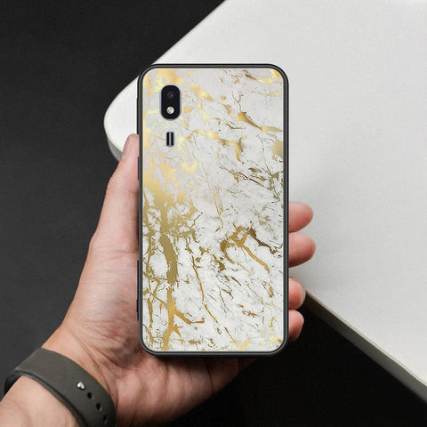 Samsung Galaxy A2 Core Cover - White Marble Series - HQ Ultra Shine Premium Infinity Glass Soft Silicon Borders Case