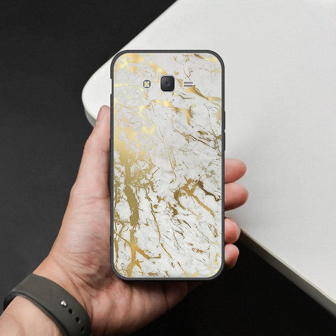 Samsung Galaxy J7 2015 Cover - White Marble Series - HQ Ultra Shine Premium Infinity Glass Soft Silicon Borders Case