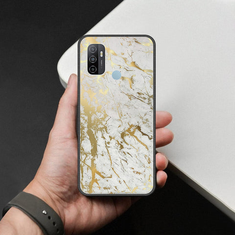 Oppo A53 Cover - White Marble Series - HQ Ultra Shine Premium Infinity Glass Soft Silicon Borders Case