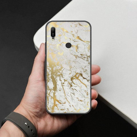 Huawei Y6s 2019 Cover - White Marble Series - HQ Ultra Shine Premium Infinity Glass Soft Silicon Borders Case