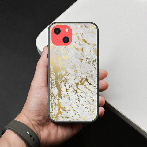 iPhone 13 Mini Cover - White Marble Series - HQ Ultra Shine Premium Infinity Glass Soft Silicon Borders Case