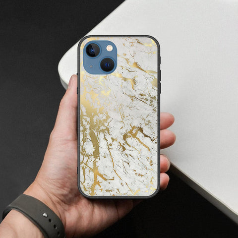 iPhone 13 Cover - White Marble Series - HQ Ultra Shine Premium Infinity Glass Soft Silicon Borders Case