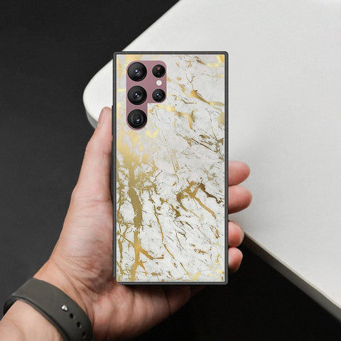 Samsung Galaxy S22 Ultra 5G Cover - White Marble Series - HQ Ultra Shine Premium Infinity Glass Soft Silicon Borders Case