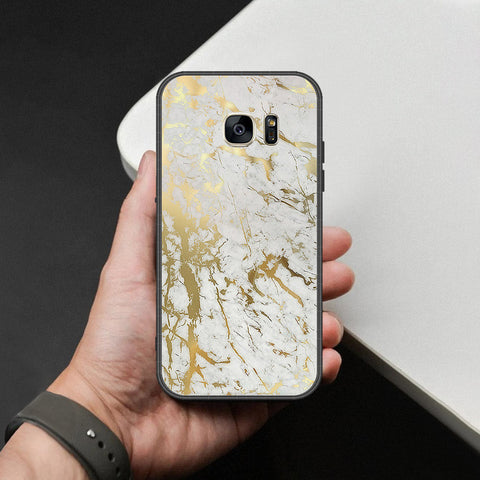 Samsung Galaxy S7 Cover - White Marble Series - HQ Ultra Shine Premium Infinity Glass Soft Silicon Borders Case