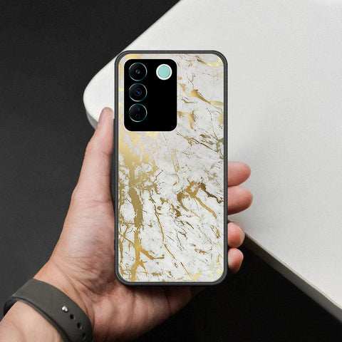 Vivo V27e Cover - White Marble Series - HQ Ultra Shine Premium Infinity Glass Soft Silicon Borders Case