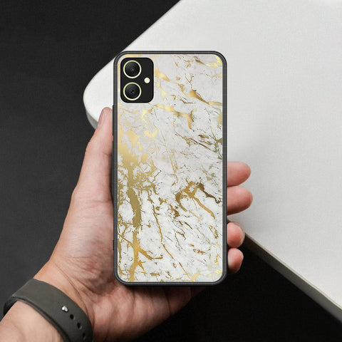 Samsung Galaxy A05 Cover - White Marble Series - HQ Ultra Shine Premium Infinity Glass Soft Silicon Borders Case