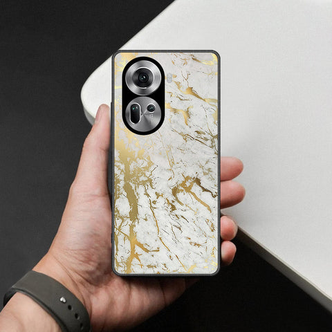 Oppo Reno 11 5G Cover - White Marble Series - HQ Ultra Shine Premium Infinity Glass Soft Silicon Borders Case
