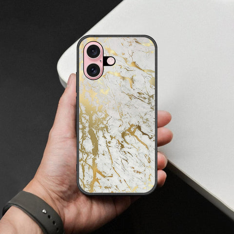 iPhone 16 - White Marble Series - HQ Ultra Shine Premium Infinity Glass Soft Silicon Borders Case