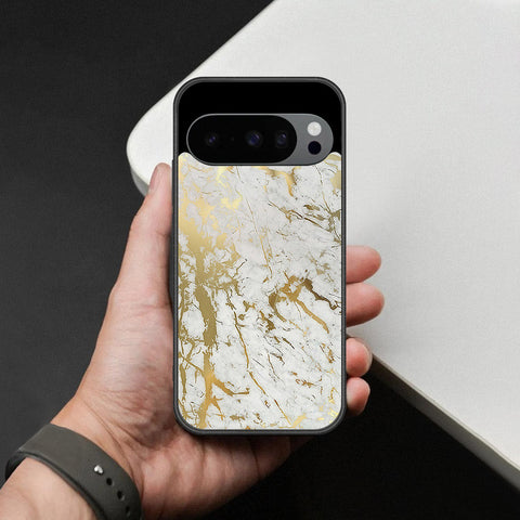 Google Pixel 10 Pro XL Cover - White Marble Series - HQ Ultra Shine Premium Infinity Glass Soft Silicon Borders Case