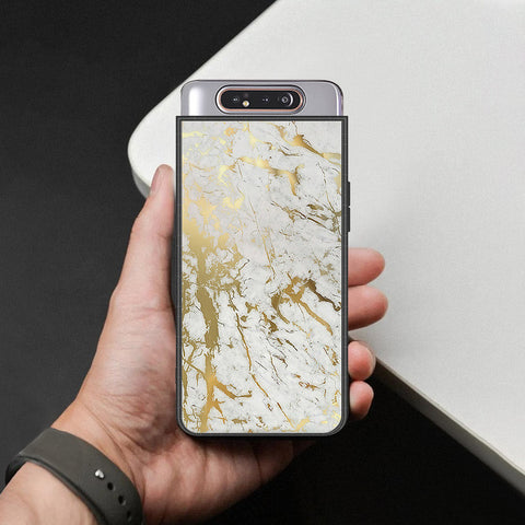 Samsung Galaxy A90 Cover - White Marble Series - HQ Ultra Shine Premium Infinity Glass Soft Silicon Borders Case