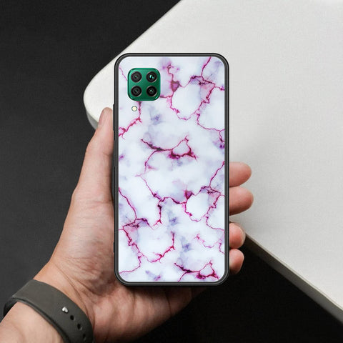 Huawei Nova 7i Cover - White Marble Series - HQ Ultra Shine Premium Infinity Glass Soft Silicon Borders Case