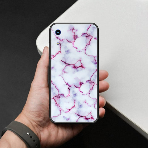 Huawei Honor 8A Cover - White Marble Series - HQ Ultra Shine Premium Infinity Glass Soft Silicon Borders Case