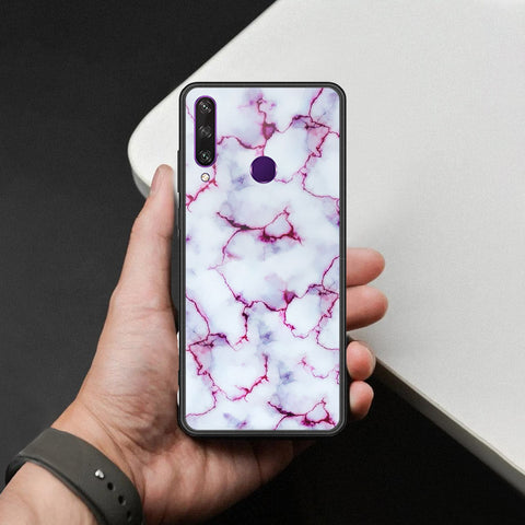 Huawei Y6p Cover - White Marble Series - HQ Ultra Shine Premium Infinity Glass Soft Silicon Borders Case