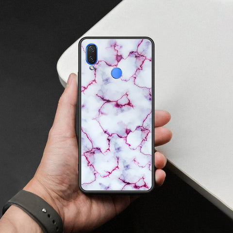 Huawei Y9 2019 Cover - White Marble Series - HQ Ultra Shine Premium Infinity Glass Soft Silicon Borders Case