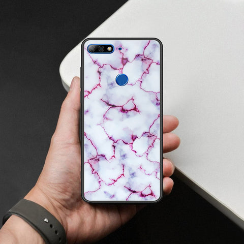 Huawei Honor 7C Cover - White Marble Series - HQ Ultra Shine Premium Infinity Glass Soft Silicon Borders Case