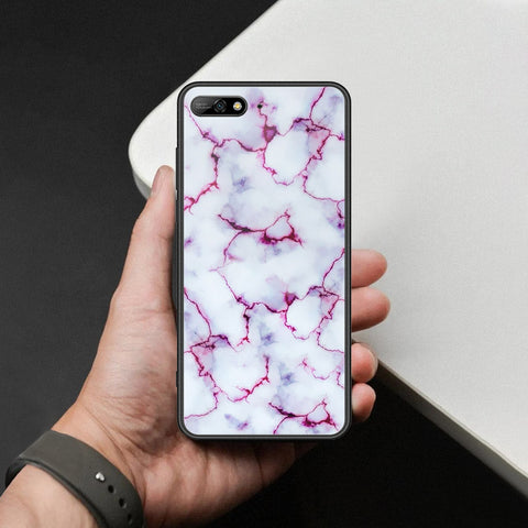 Huawei Y6 Prime 2018 Cover - White Marble Series - HQ Ultra Shine Premium Infinity Glass Soft Silicon Borders Case