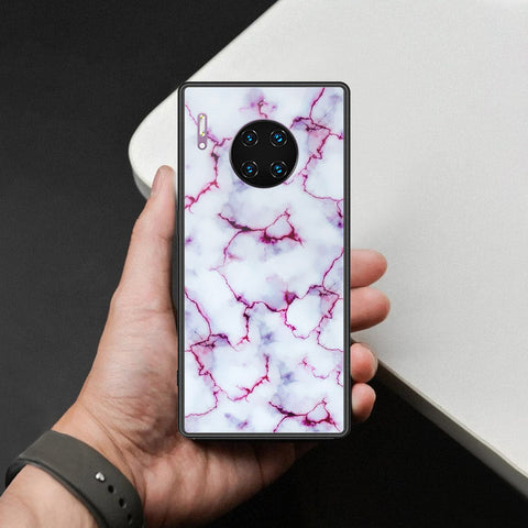 Huawei Mate 30 Pro Cover - White Marble Series - HQ Ultra Shine Premium Infinity Glass Soft Silicon Borders Case