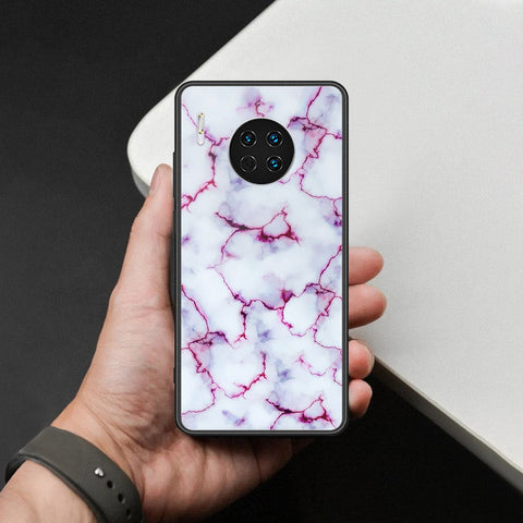 Huawei Mate 30 Cover - White Marble Series - HQ Ultra Shine Premium Infinity Glass Soft Silicon Borders Case