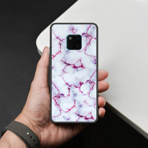 Huawei Mate 20 Pro Cover - White Marble Series - HQ Ultra Shine Premium Infinity Glass Soft Silicon Borders Case