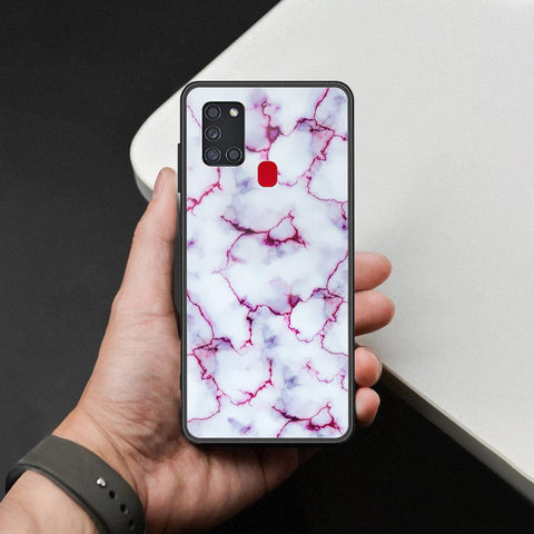 Samsung Galaxy A21s Cover - White Marble Series - HQ Ultra Shine Premium Infinity Glass Soft Silicon Borders Case