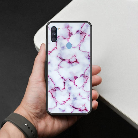 Samsung Galaxy A11 Cover - White Marble Series - HQ Ultra Shine Premium Infinity Glass Soft Silicon Borders Case