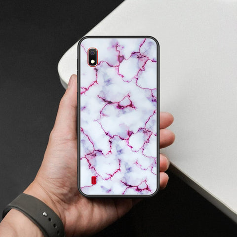 Samsung Galaxy A10 Cover - White Marble Series - HQ Ultra Shine Premium Infinity Glass Soft Silicon Borders Case