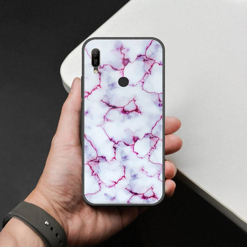 Huawei Y6s 2019 Cover - White Marble Series - HQ Ultra Shine Premium Infinity Glass Soft Silicon Borders Case