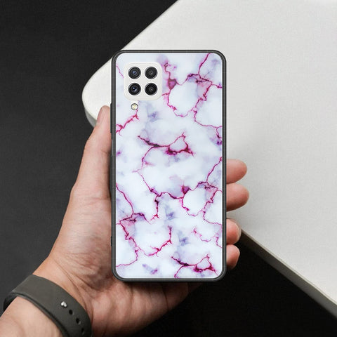 Samsung Galaxy A22 Cover - White Marble Series - HQ Ultra Shine Premium Infinity Glass Soft Silicon Borders Case