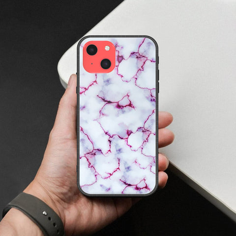 iPhone 13 Mini Cover - White Marble Series - HQ Ultra Shine Premium Infinity Glass Soft Silicon Borders Case
