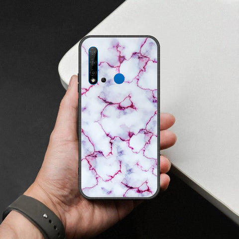 Huawei P20 Lite 2019 Cover - White Marble Series - HQ Ultra Shine Premium Infinity Glass Soft Silicon Borders Case