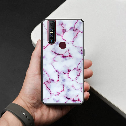 Vivo V15 Cover - White Marble Series - HQ Ultra Shine Premium Infinity Glass Soft Silicon Borders Case